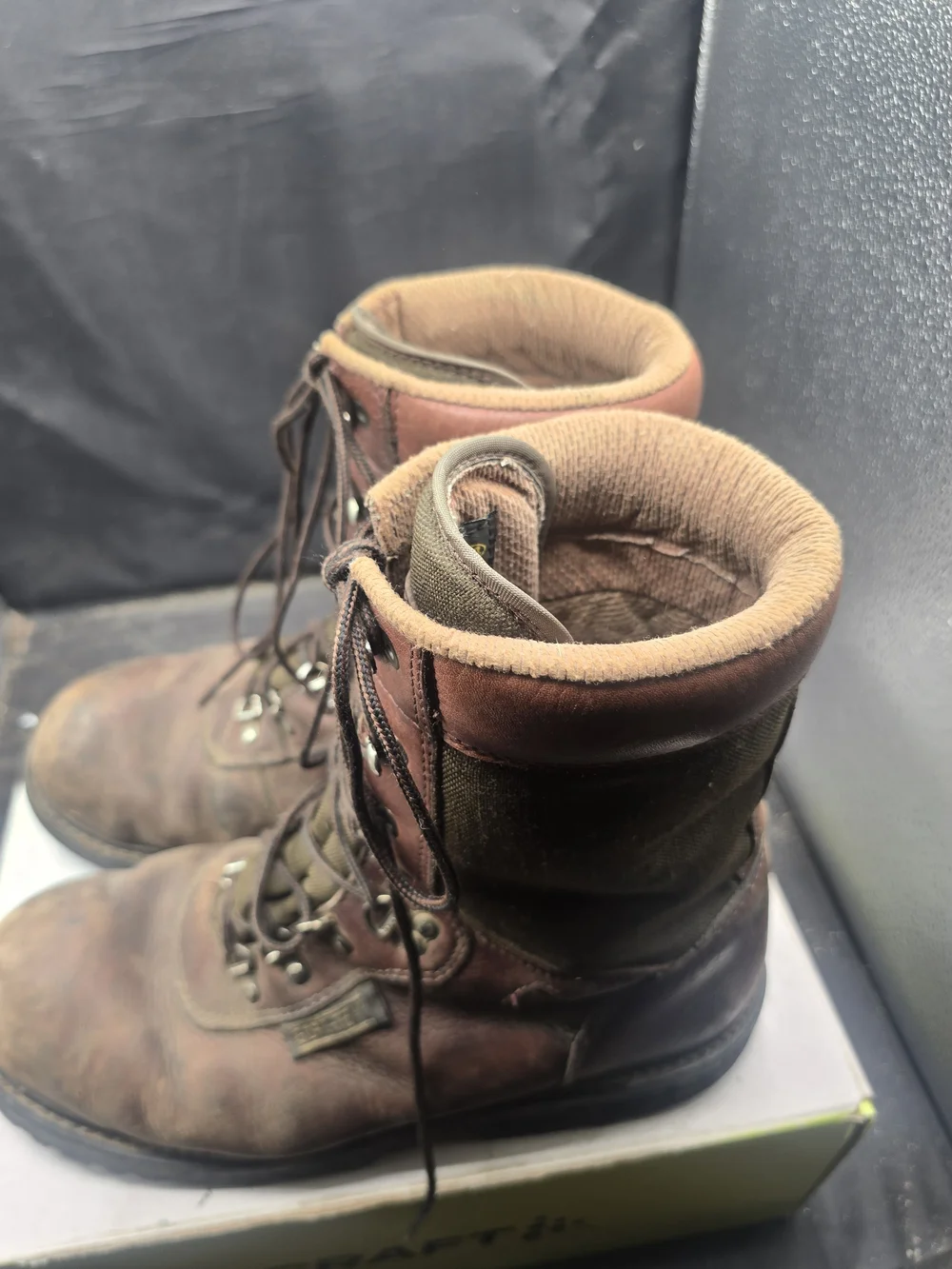 Rocky Brown Leather Work Boots with Olive Fabric Panels